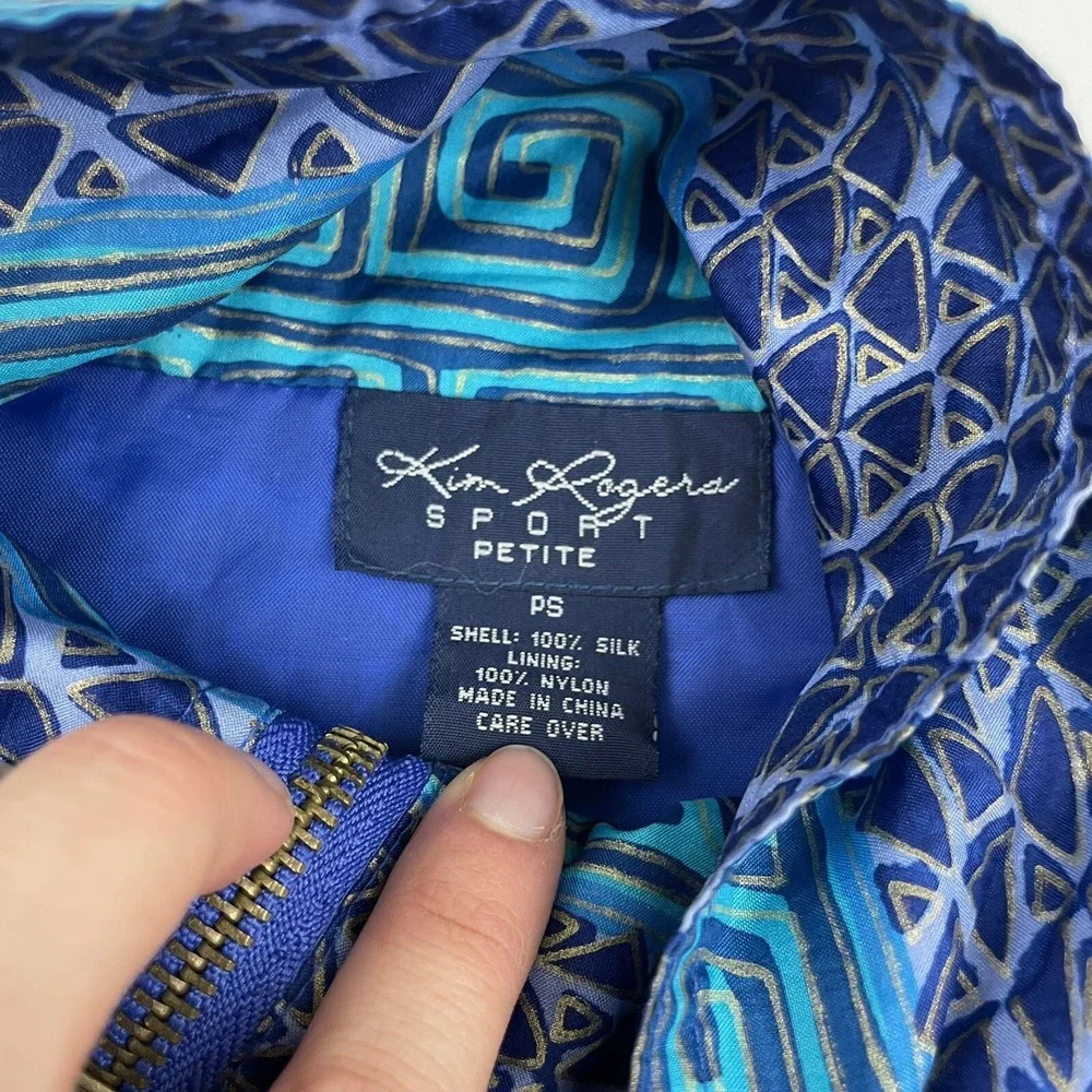 VTG Kim Rogers Colorful 100% Silk Windbreaker Jacket Size PS SP Geometric Aztec